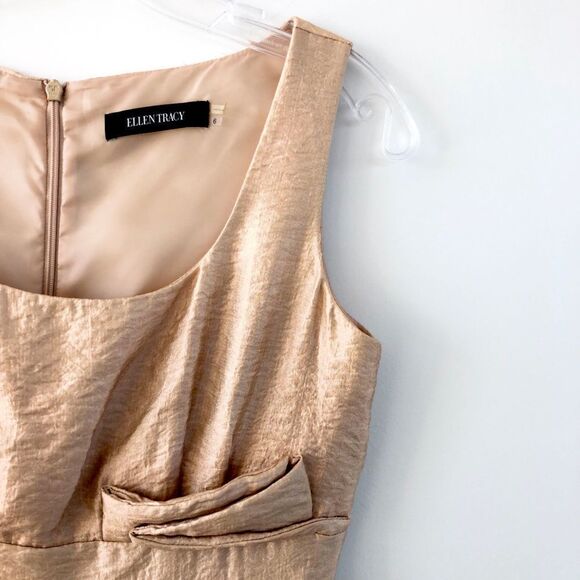 Ellen Tracy Shimmering Gold Draped Front Scoop Neck Tank Party Dress - Picture 8 of 17